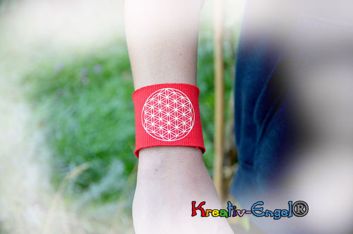 Armband 5cm rot Blume des Lebens, weiß
