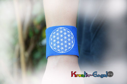Armband 5 cm blau Blume des Lebens, weiß